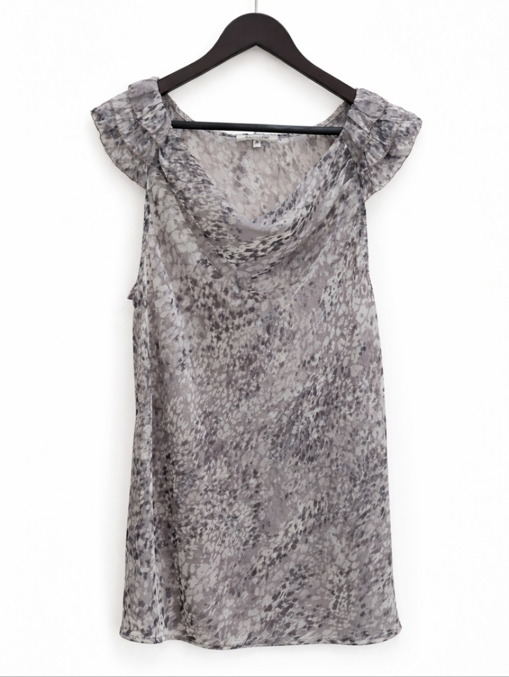 Quintessential Lavender Abstract Watercolor Drape Neck Flutter Sleeve Tunic SzXL